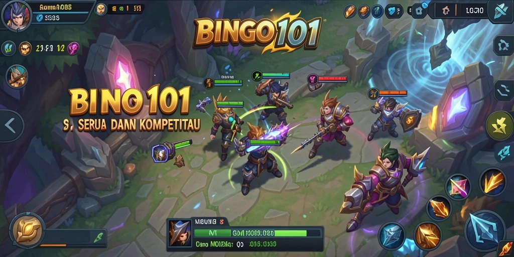 Tampilan gameplay menarik dari BINGO101 dengan aksi MOBA yang mendebarkan.