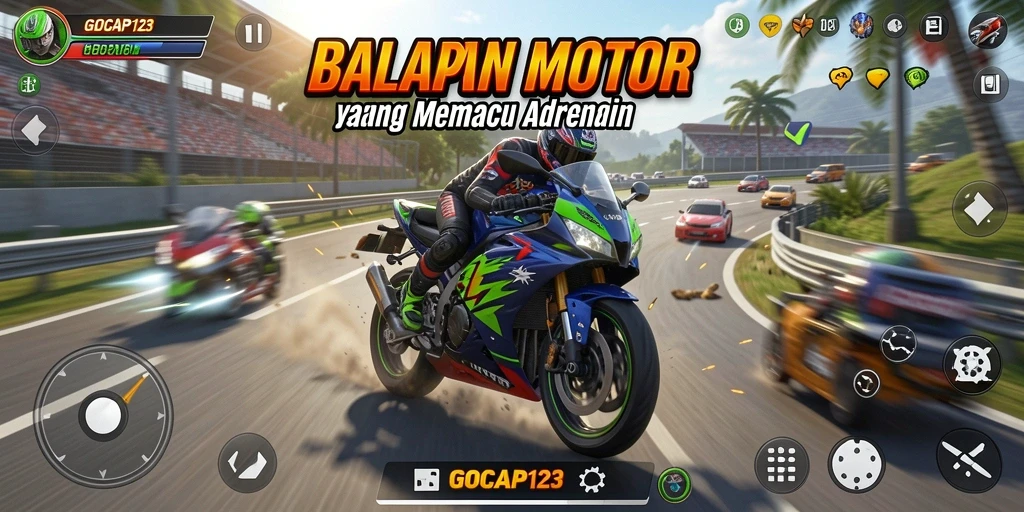 Tampilan gameplay GOCAP123 yang mendebarkan dalam balapan motor.
