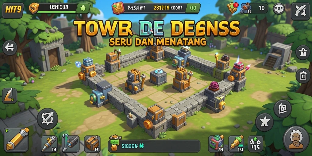Tampilan gameplay HIT9 yang intens dalam pertahanan menara.