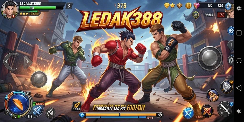 Screenshot utama LEDAK388 menampilkan aksi pertarungan mendebarkan.