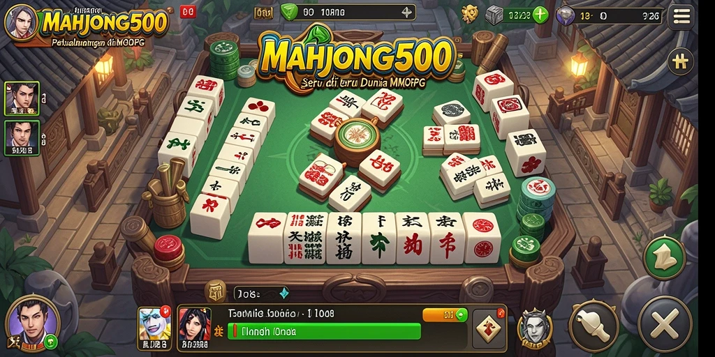 Screenshot menunjukkan aksi pertempuran seru dalam MAHJONG500.