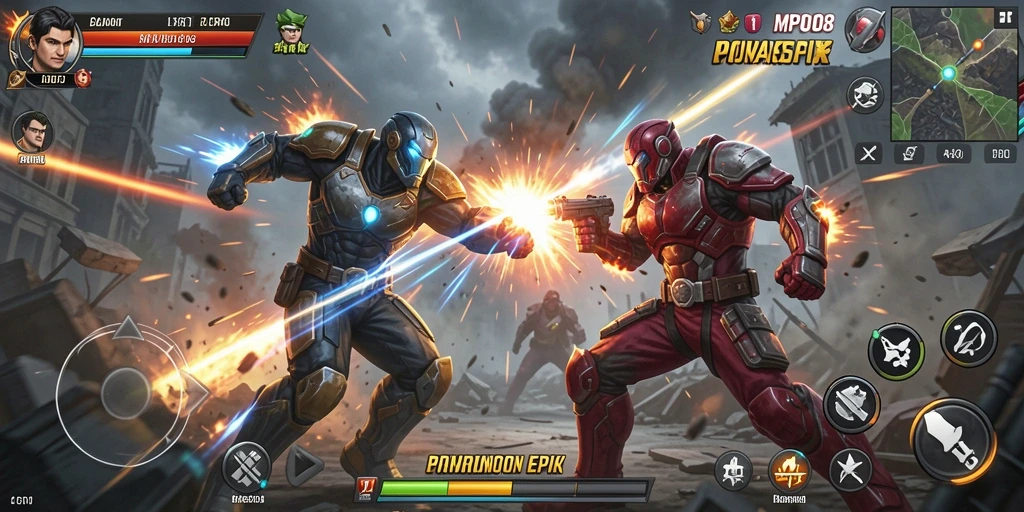 Tampilan gameplay MPO08 yang mendebarkan dalam aksi pertarungan.