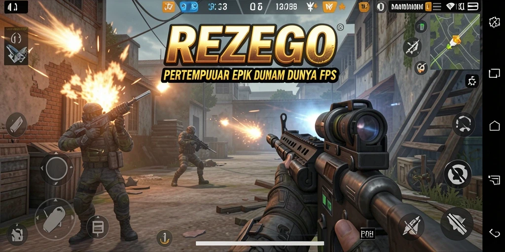 Tampilan gameplay REZEGO yang seru dan mendebarkan dalam pertempuran FPS.