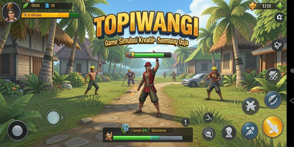 Tampilan gameplay dari TOPIWANGI dengan elemen desain kreativitas tinggi.