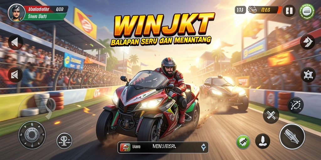 Gameplay Racing seru di WINJKT dengan mobil cepat dan trek menegangkan.